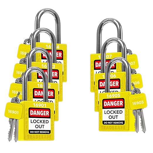 TRADESAFE Lockout Tagout Locks Set - 7 Yellow Loto Locks, Lockout Locks Keyed Different, 2 Keys Per Lock, OSHA Compliant Lock Out Tag Out Padlocks, Safety Padlocks for Electrical Lockout Tag Out Kits