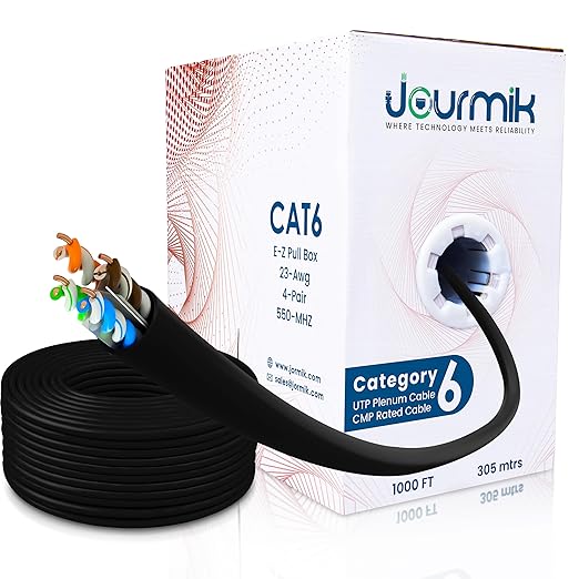 | Cat6 Plenum Cable 1000ft | DSX-8000 Certified, 23AWG, UTP, 550MHz, 10Gbps | 100% Solid Conductor CMP Fire-Rated Ethernet Cable | Most Certified Bulk Cat 6 Cable for Networking