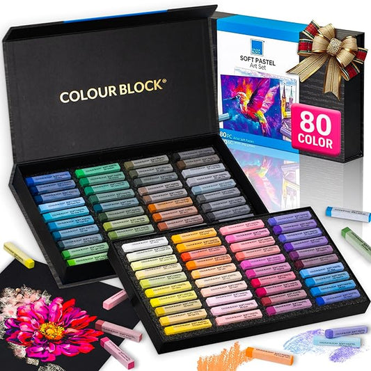 COLOUR BLOCK Soft Pastels for Artists - 80 Colors Square Chalk Soft Pastels Art Set in CARBON Box - Vibrant Pigments Art Kit for Painting, Drawing, Sketching, Hobbyists, Students and Kids