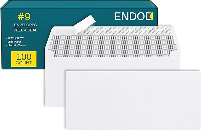 #9 Envelopes Self Seal - 100 Pack - Security Tinted 3 7/8" x 8 7/8" Business Envelopes Peel & Seal - Mailing Envelopes Letter Size - Legal Envelopes for Invoices, Statements - 24lb Plain Envelopes