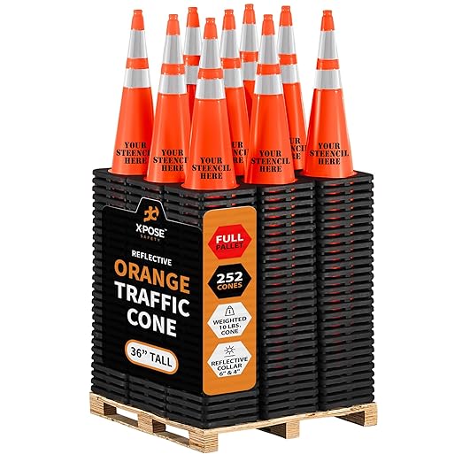 Xpose Safety 36 Inch Orange Traffic Cones with 6" & 4" Collars - Bulk Full Pallet 252-Pack - Multipurpose PVC Plastic Safety Cone for Parking, Soccer, Caution, Kids and Construction - DOT Approved