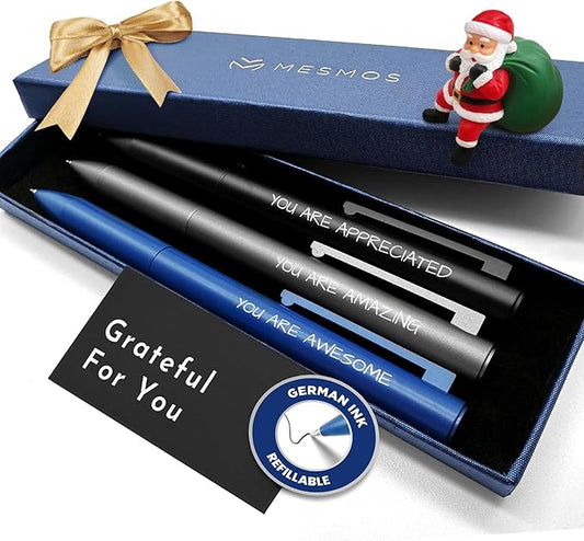 MESMOS Christmas Gifts for Men, 3Pk Metal Ballpoint Pens, Husband Christmas Gifts Ideas, German-Made Ink, Unique and Thank You Stocking Stuffer, Cool Desk Accessories, Luxury Nice Pens for Men