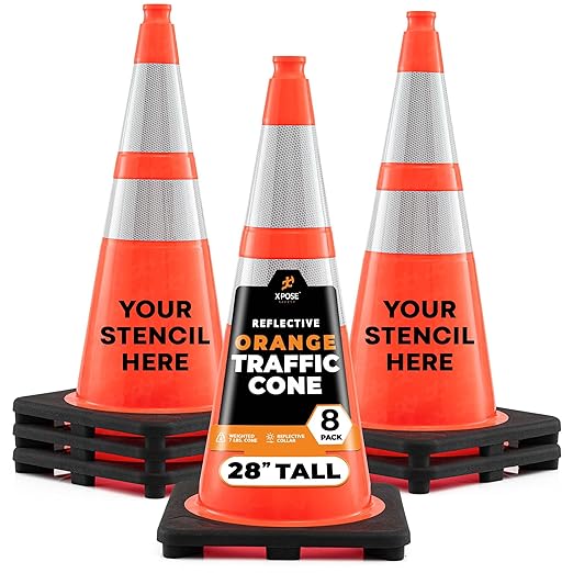 Xpose Safety 28 Inch Orange Traffic Cones with 6" & 4" Collar, 8-Pack - Multipurpose PVC Plastic Safety Cone for Parking, Soccer, Caution, Kids and Construction - DOT Approved