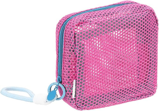 uxcell Mesh Makeup Bag, 4.7" Portable Mesh Cosmetic Bag with Strap, Cute Mini Travel Toiletry Pouch with Colored Zipper for Travel, Daily Accessories Organizer, Purse, Rose Red