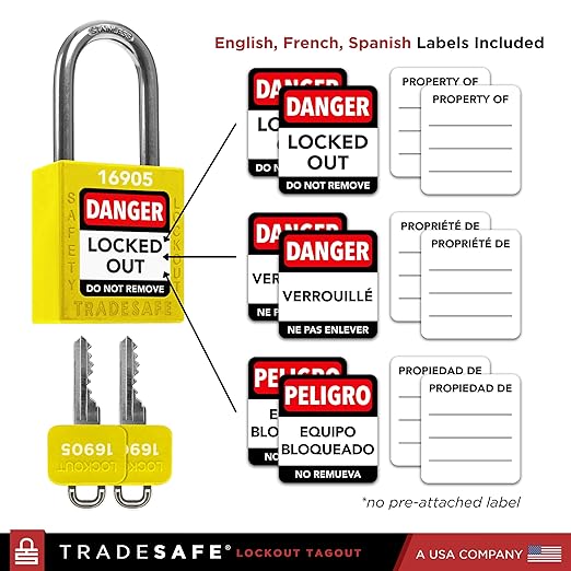 TRADESAFE Lockout Tagout Locks Set - 7 Yellow Loto Locks, Lockout Locks Keyed Different, 2 Keys Per Lock, OSHA Compliant Lock Out Tag Out Padlocks, Safety Padlocks for Electrical Lockout Tag Out Kits