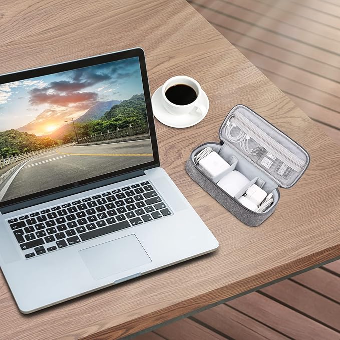 Tech Organizer Travel Case, Electronics Carrying Pouch Bag for Cable, Charger & Cords, External Power Bank, Portable Hard Drive (Dark Grey)