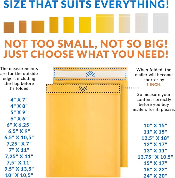ABC PACK & SUPPLY Gold Kraft Bubble Mailer Envelopes, 7.25 x 11 Inches. 400 Pack Mail Padded Envelopes Self Seal. Kraft Bubble Mailers. Tear-Resistant Mailing Envelope Padded. Sturdy Paper Mailer