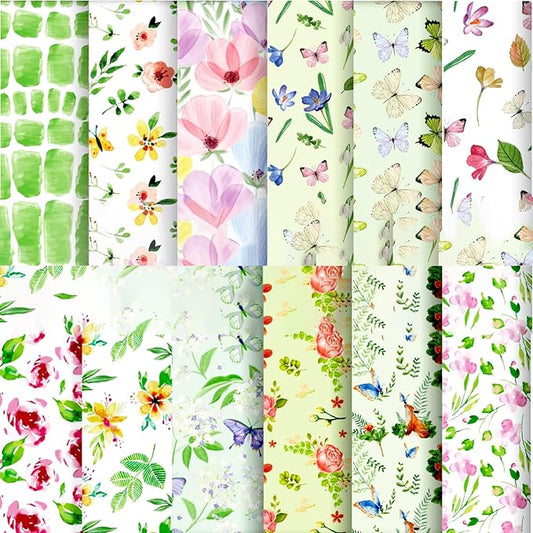 YOJO 24 Sheets 12x12 Scrapbook Paper, Double Sided Floral Patterns Decorative Craft Paper, Background Papers for Card Making Photo Album Journal Decor, Scrapbooking Supplies