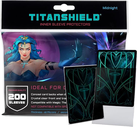 TitanShield | Inner Sleeves | Perfect Fit Card Sleeves | Compatible with Pokémon Cards MTG Magic The Gathering Lorcana | for Double Sleeving (Midnight (Smoked), 200 ct)