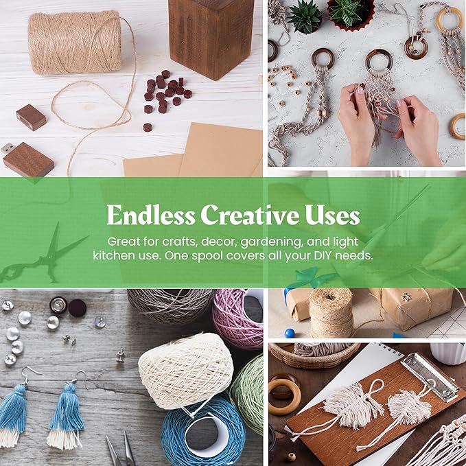 Hemp Twine for Gardening - Twine for Crafts - Organic Natural Hemp String for Jewelry Making - Strong Durable Cord for Decoration, Macrame + Cooking - 2MM 200G/265 Ft. - 48 lb. Test Strength - Natural