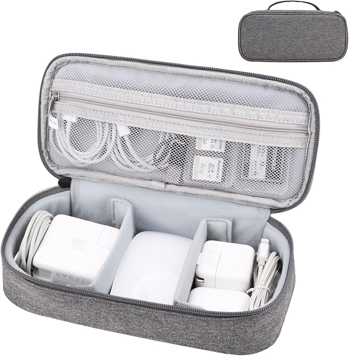 Tech Organizer Travel Case, Electronics Carrying Pouch Bag for Cable, Charger & Cords, External Power Bank, Portable Hard Drive (Dark Grey)