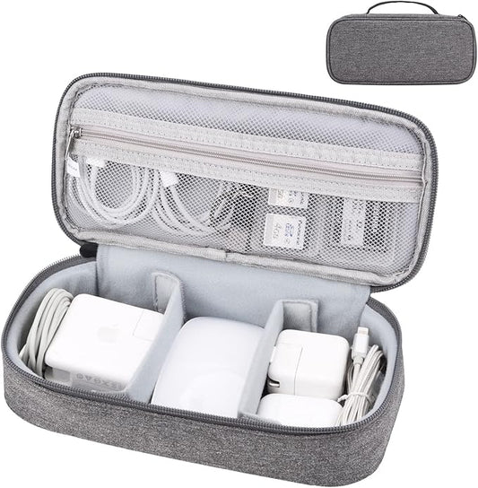 Tech Organizer Travel Case, Electronics Carrying Pouch Bag for Cable, Charger & Cords, External Power Bank, Portable Hard Drive (Dark Grey)