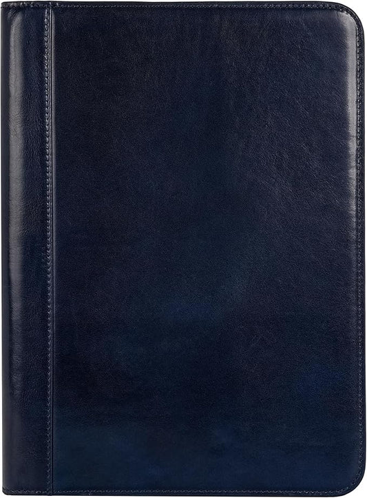 Time Resistance Leather Portfolio - A4 Document Folder - Italian Handcrafted Padfolio Organizer (Blue) - Gift Box Included