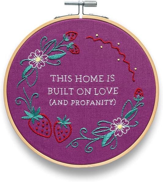FUNATIC This Home is Built On Love and Profanity Embroidery Kit | Beginner Needle Work Starter Set for Adult | Needlepoint DIY Art and Craft | Cross Stitch Set with Hoop Floss Needles Threader Fabric
