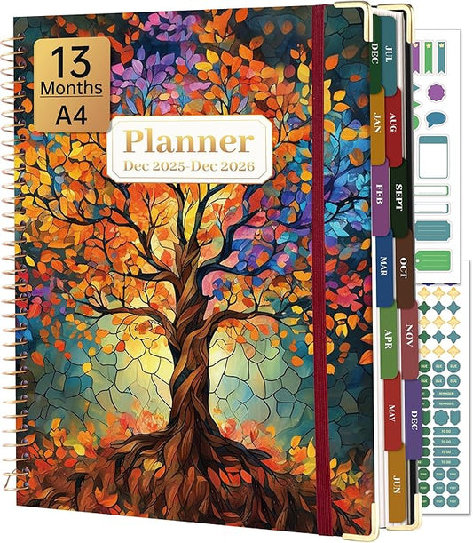 Yoment 2026 Planner Weekly and Monthly 8.5"x11" Large Hardcover Planner from Dec 2025 - Dec 2026 13 Months Calendar Academic Planners for Women Men Agenda Daily Weekly Yearly Planning with Tabs, Tree