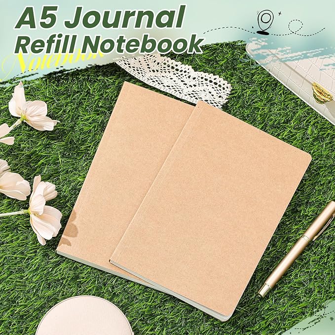 Zhanmai 5 Pack A5 Journal Refill 5.5 x 8.2'' Refillable Notebook Inserts A5 Paper Refill Kraft Travelers Journal Notebooks for Office School Writing Supplies, 100 Sheets/200 Pages