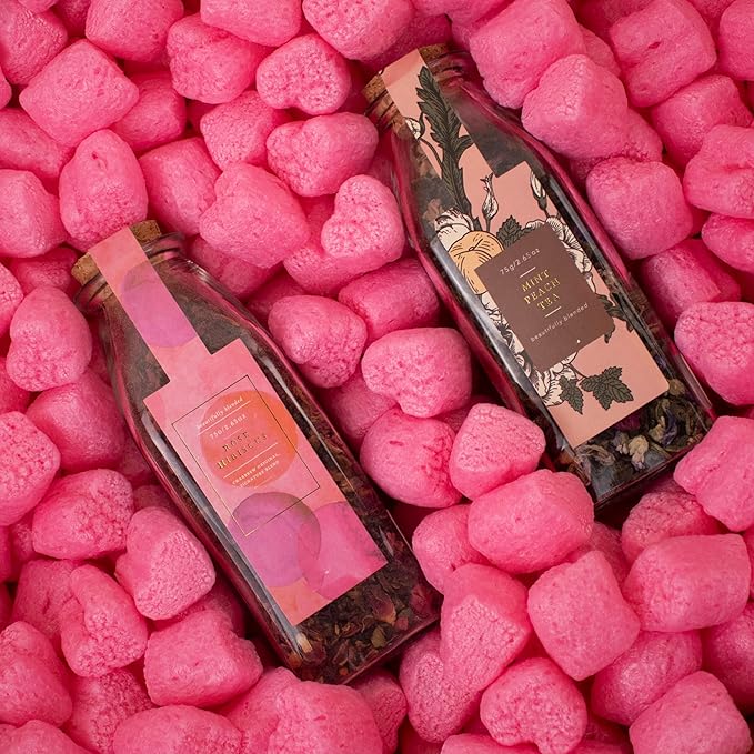 Magicwater Supply - .25 Cu Ft - Pink Heart Shaped Recycled Anti Static Packing Peanuts - Compostable & Biodegradable Cushion for Shipping - Dust-Free & Abrasion Resistant - Void Filler