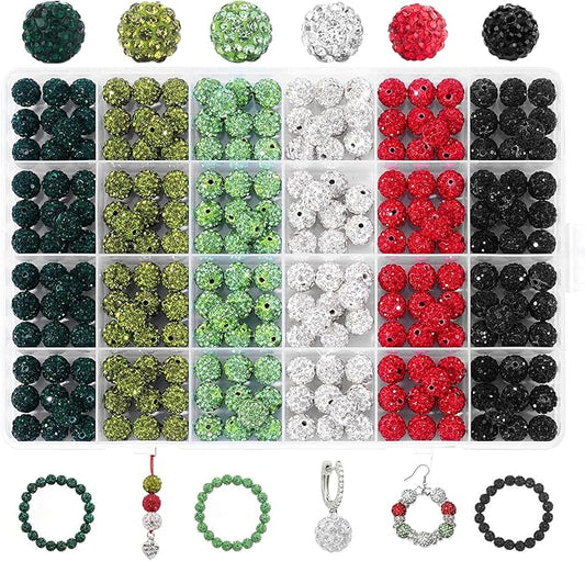 novani 240pcs 10mm Green Rhinestone Beads for Jewelry Making, Round Clay Beads with 1.8mm Hole, Disco Ball Effect, DIY Handmade Accessories